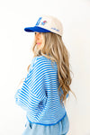 Cozy On Up Sweater- Blue/White Stripe
