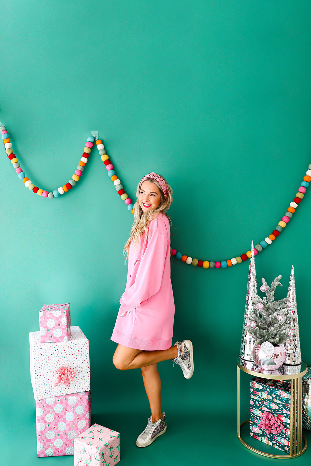 Holiday Candy & Bows Sequin Sweater Dress