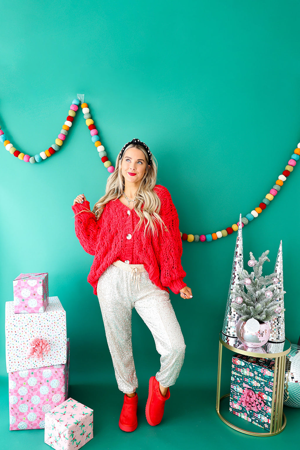 Feeling Jolly Chunky Knit Cardigan-Red