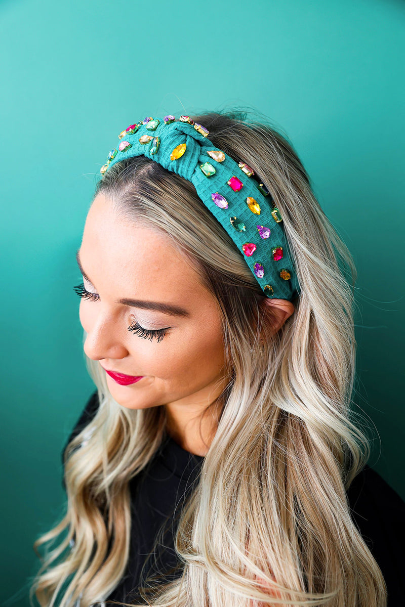 Waffle Gemstone Headband-Green