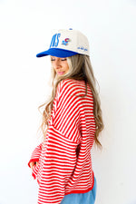 Cozy On Up Sweater- Red/White Stripe
