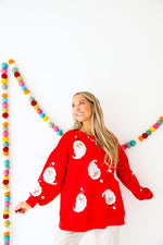 Sequin Santa Sweatshirt-Red