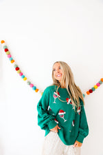 Holiday Cheers Sequin Sweatshirt Top-Green