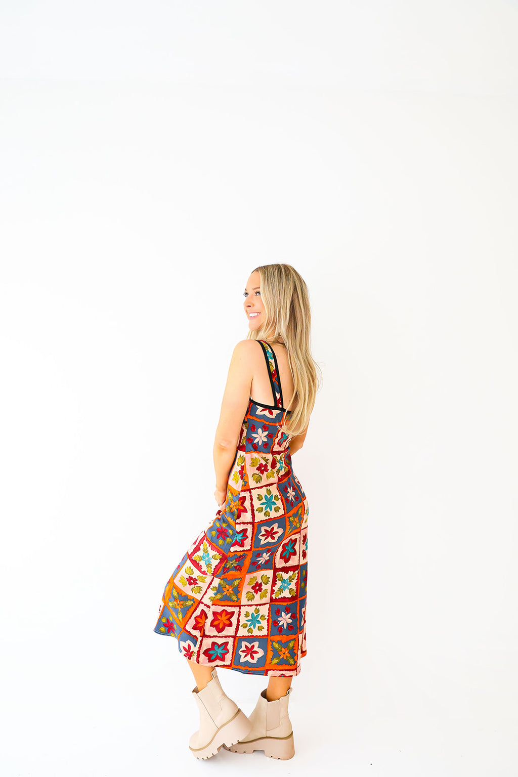 Floral Block Print Midi Dress