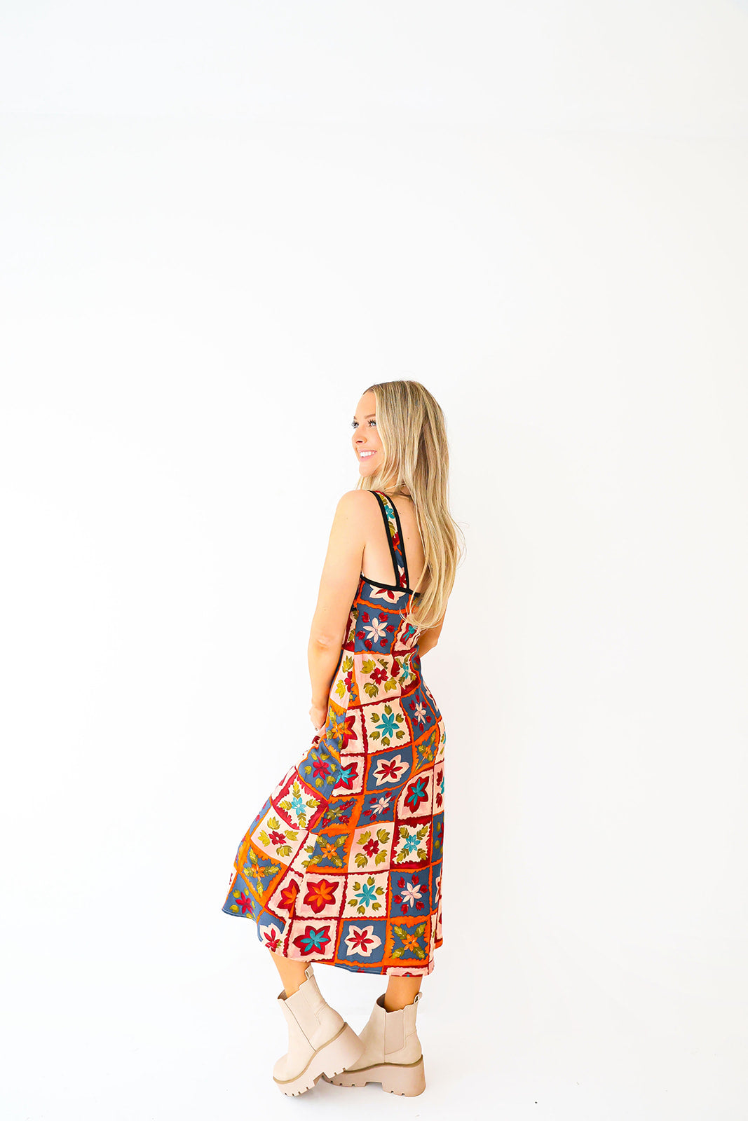 Floral Block Print Midi Dress