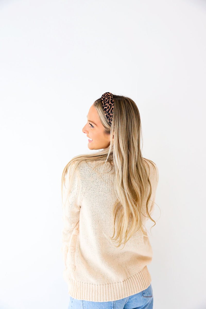 Sweet Timing Bow Detail Cardigan-Oatmeal