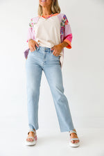 Hem Detail Straight Light Wash Jeans-JBD