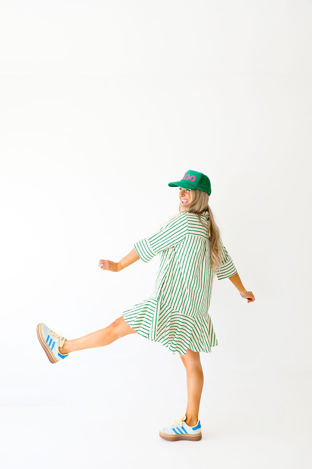 Preppy Girl Striped Dress-Green