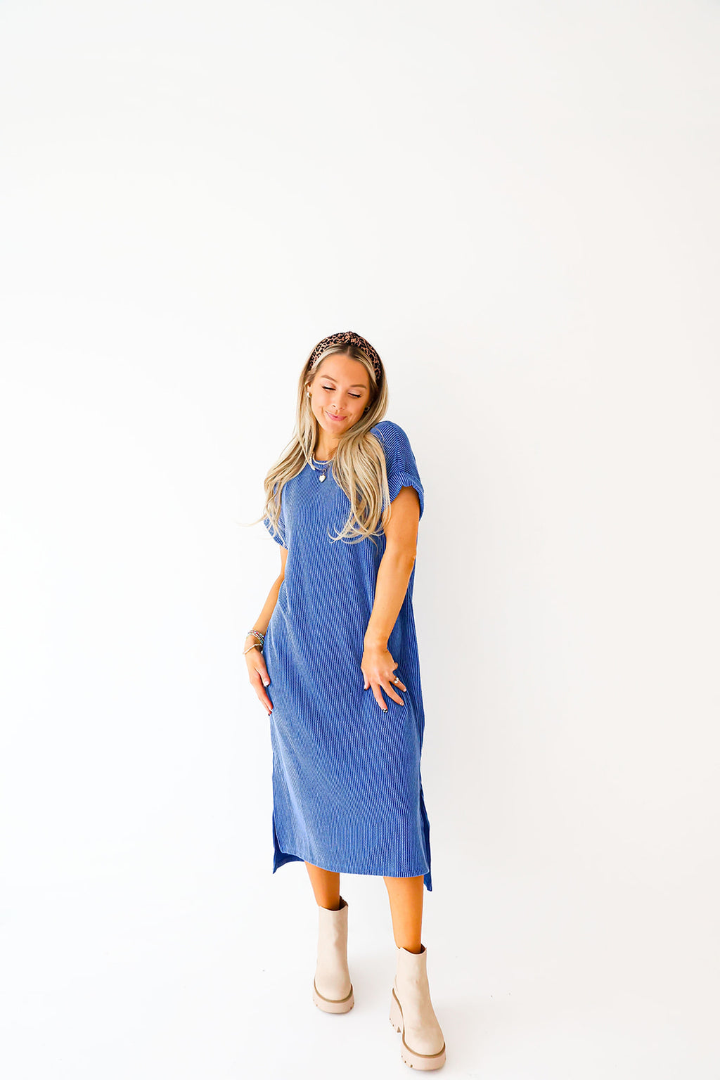 Have It All Textured Midi Dress-Indigo