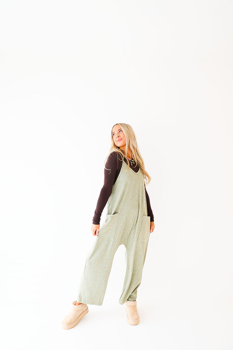 Easy On Me Textured Jumpsuit-Olive