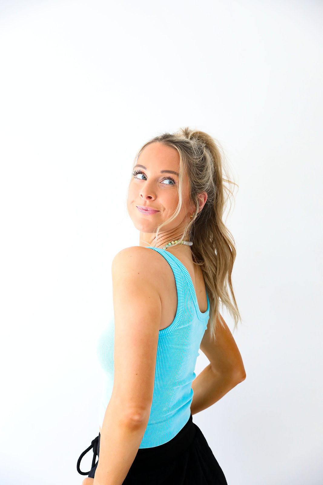 Long Line Ribbed Tank-Bright Blue