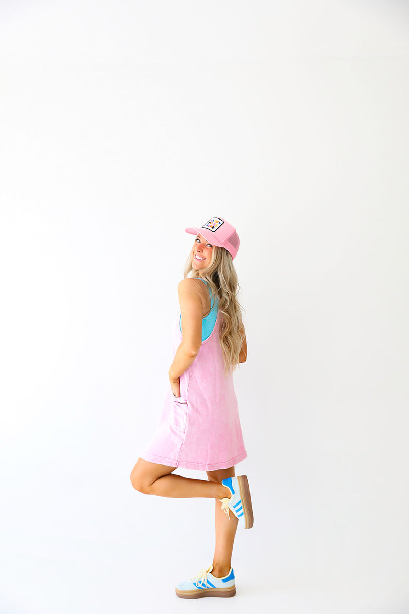 On The Move Acid Washed Dress-Pink
