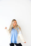 Easygoing Color Block Hooded Pullover-Blue/Cream