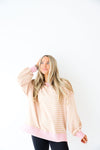 Cozy In Stripes Pullover-Tan/Pink Combo