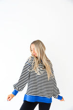 Cozy In Stripes Pullover-Black/Blue Combo