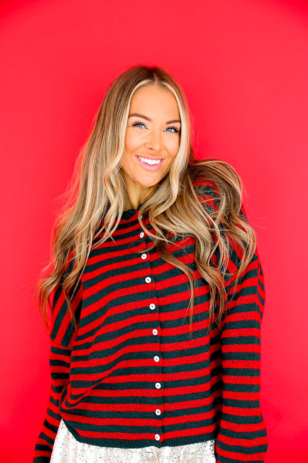 Cozy On Up Cardigan – Red/Green Stripe
