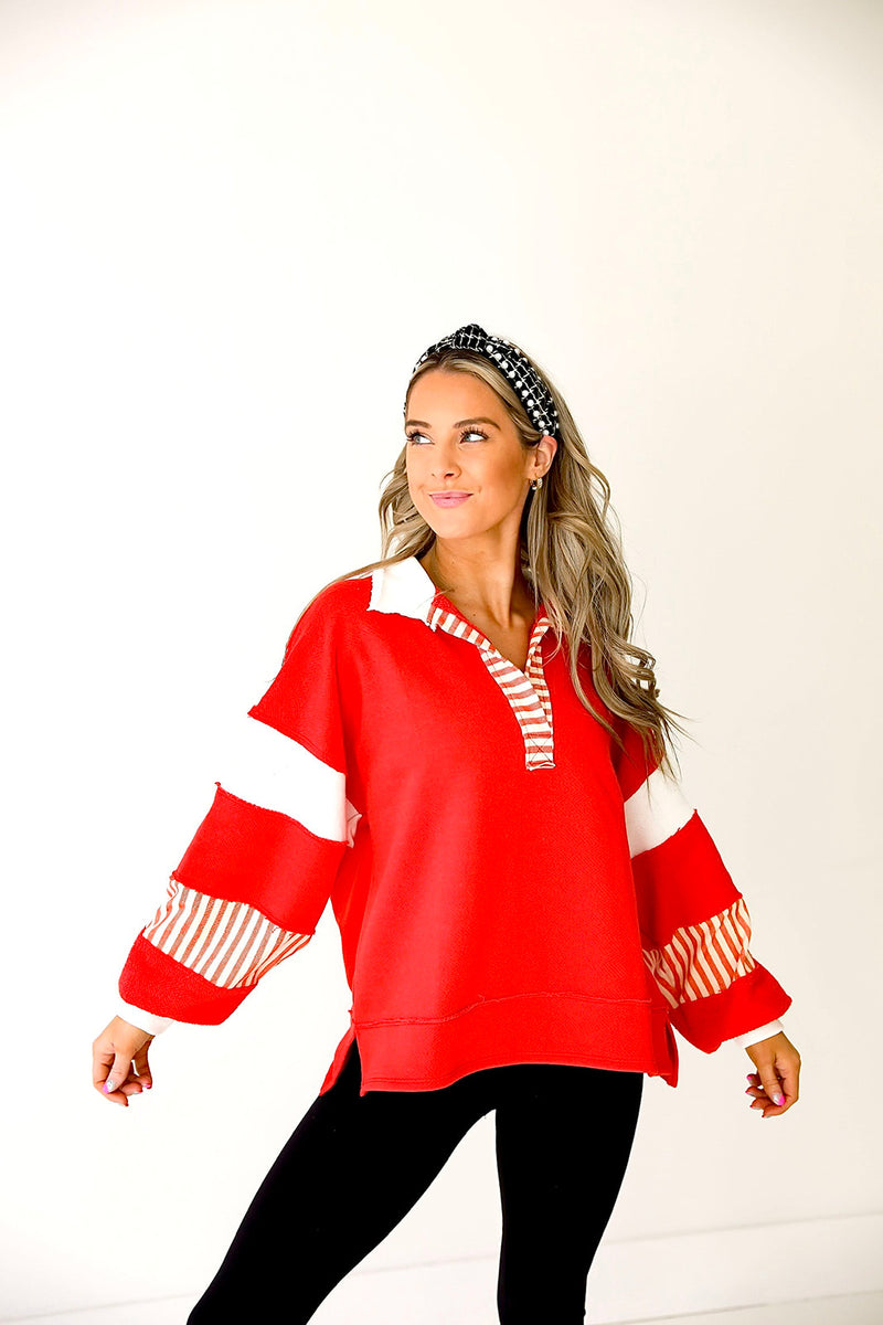 Daydreaming Pullover-Red/White Combo