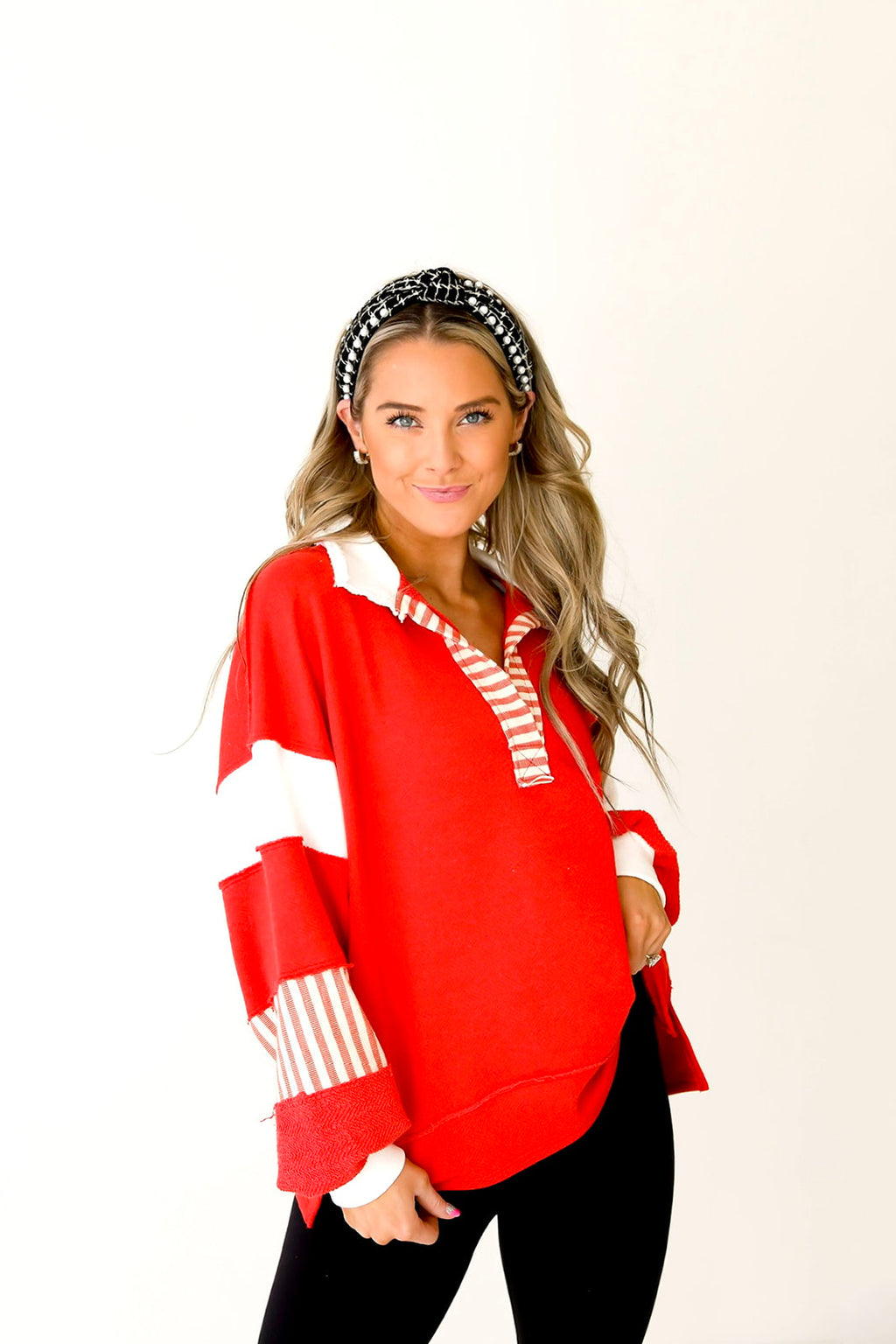 Daydreaming Pullover-Red/White Combo