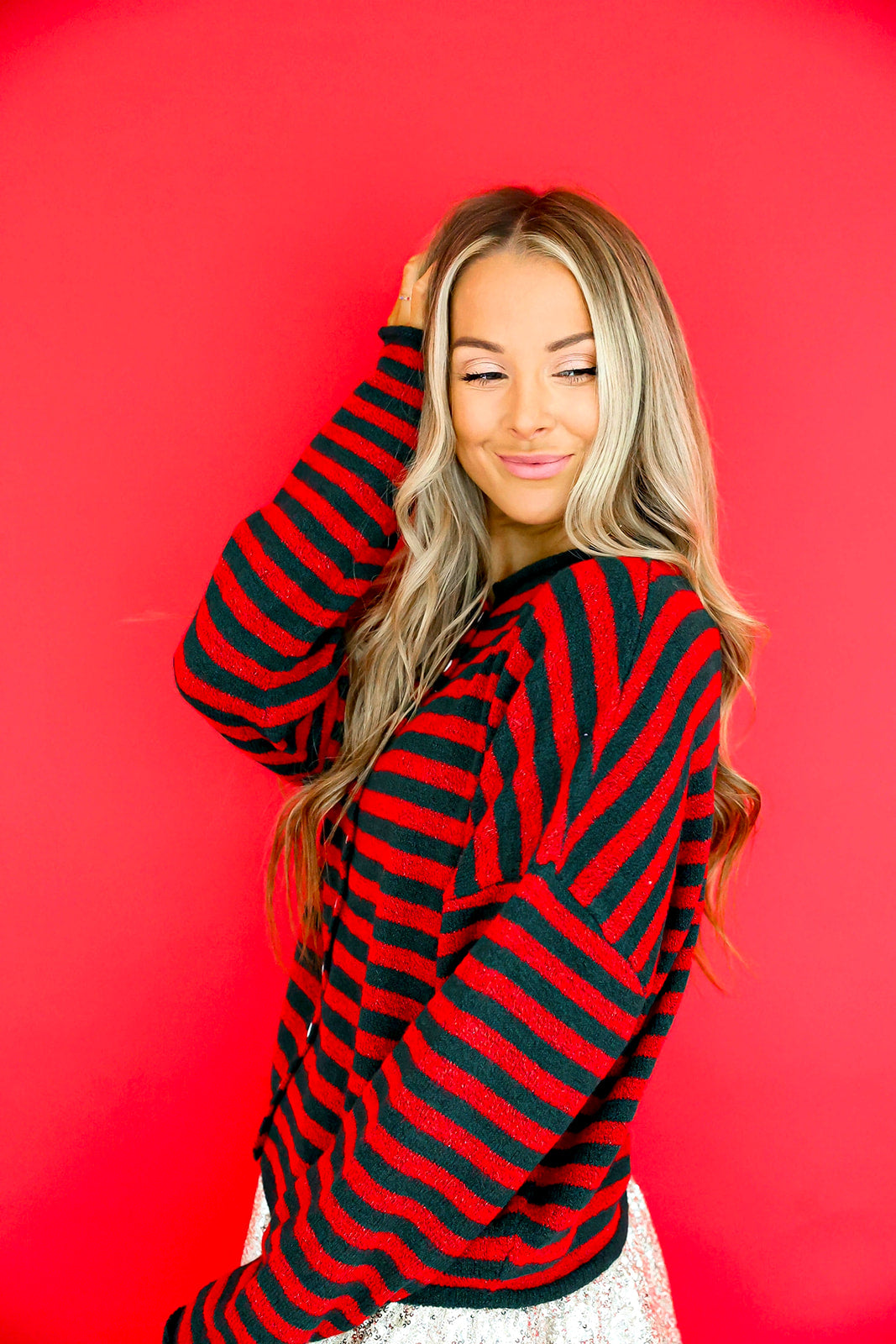 Cozy On Up Cardigan – Red/Green Stripe