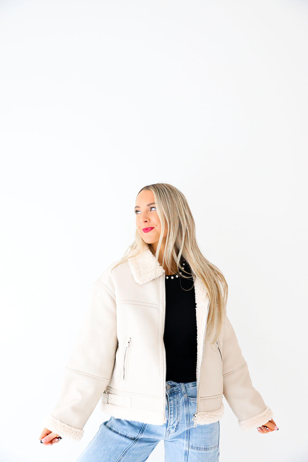 Frostbite Faux Leather Shearling Coat-Ecru