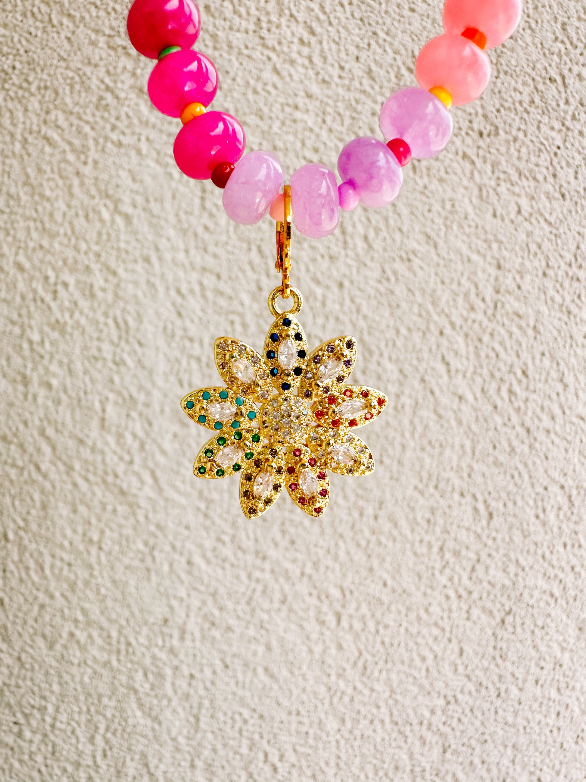 Rainbow Gem Gold Flower Charm