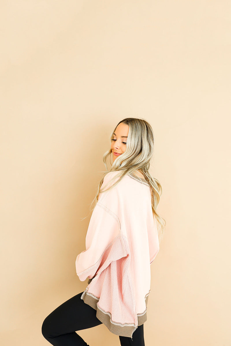 Blush & Mocha Thermal French Terry Pullover