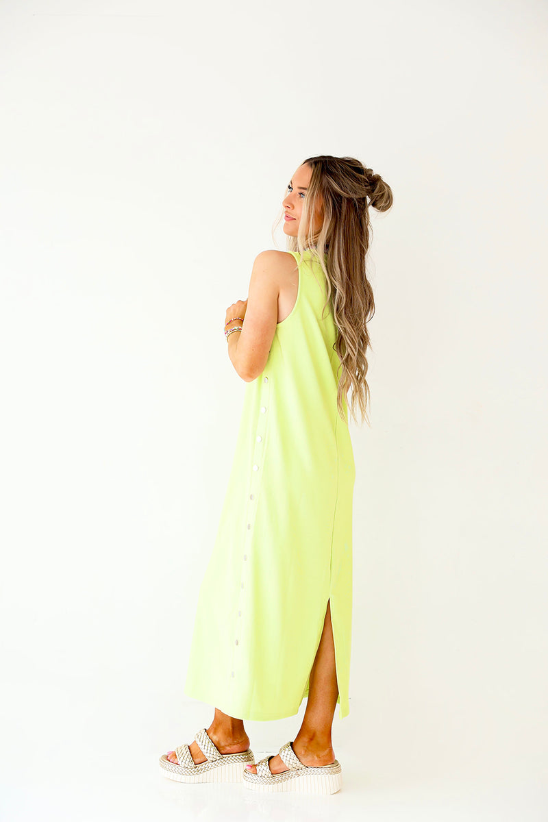 She's So Cool Button Detail Midi Dress-Lime