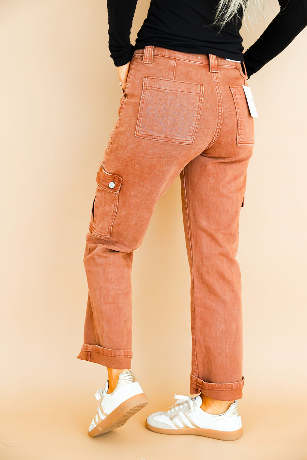 Vesper Straight Leg Cargo Jeans-Red Brick