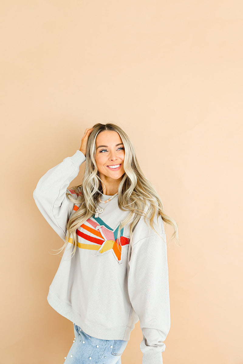 Shooting Star Patchwork Sweatshirt Top-Gray