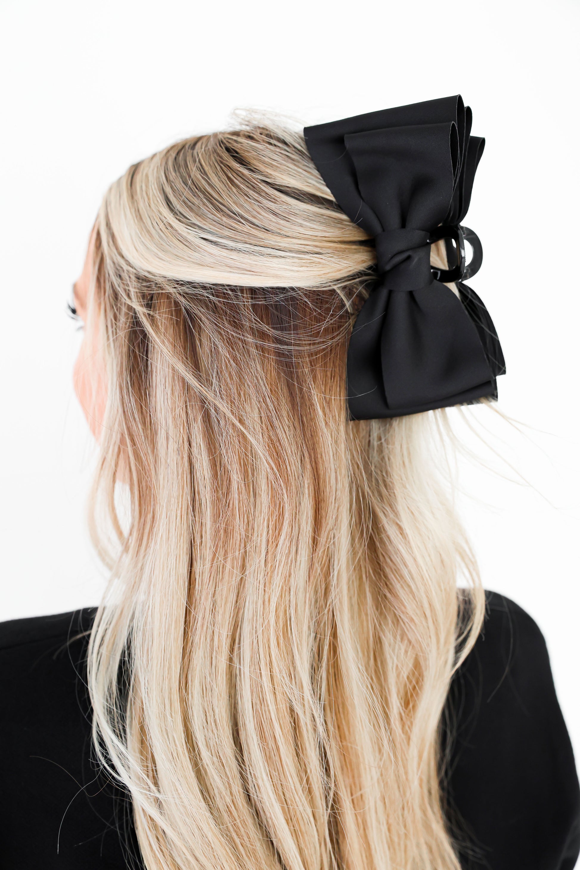 Satin Bow Claw Clip-Black