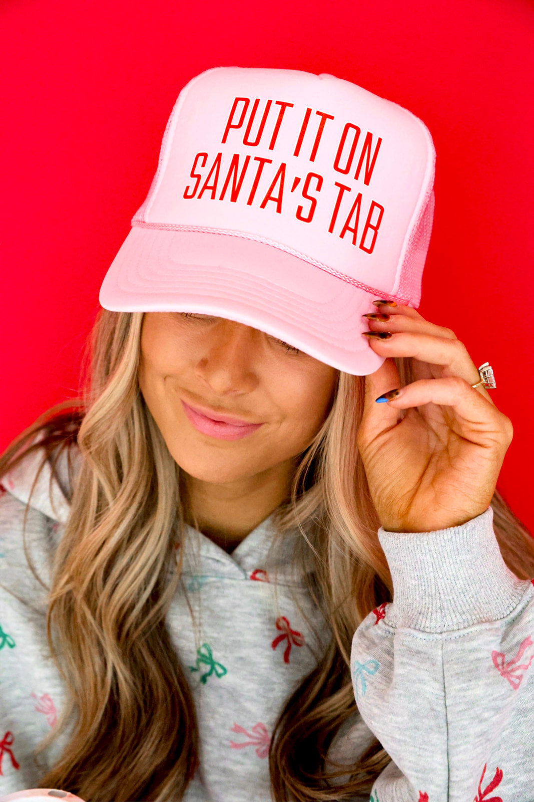 Put it on Santa's Tab Trucker Hat - Pink