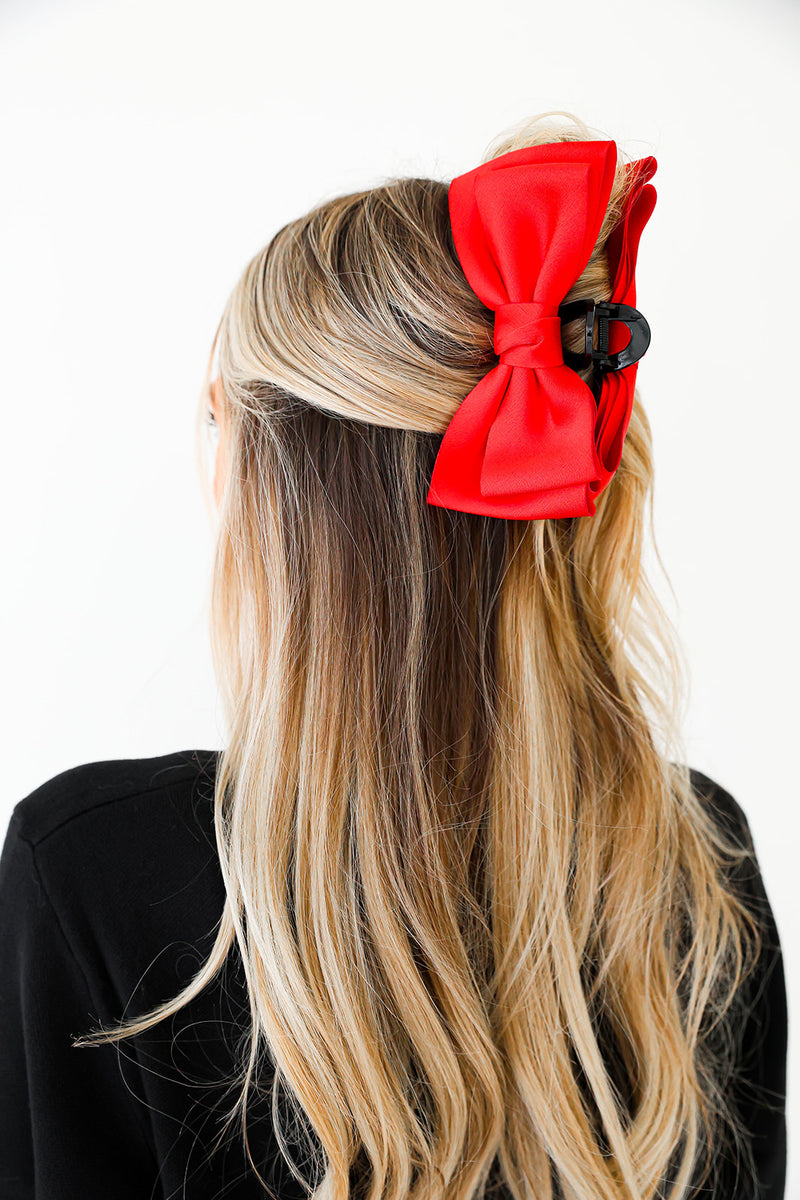 Satin Bow Claw Clip-Red