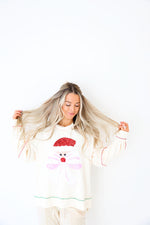 Santa Bow Beard Sequin Sweatshirt Top