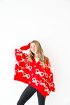 Oversized Bow Cardigan-Red/Cream