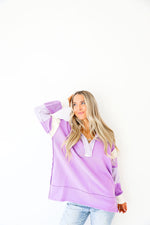 Moving Along Striped Detail Pullover Top-Lavender