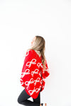 Oversized Bow Cardigan-Red/Cream