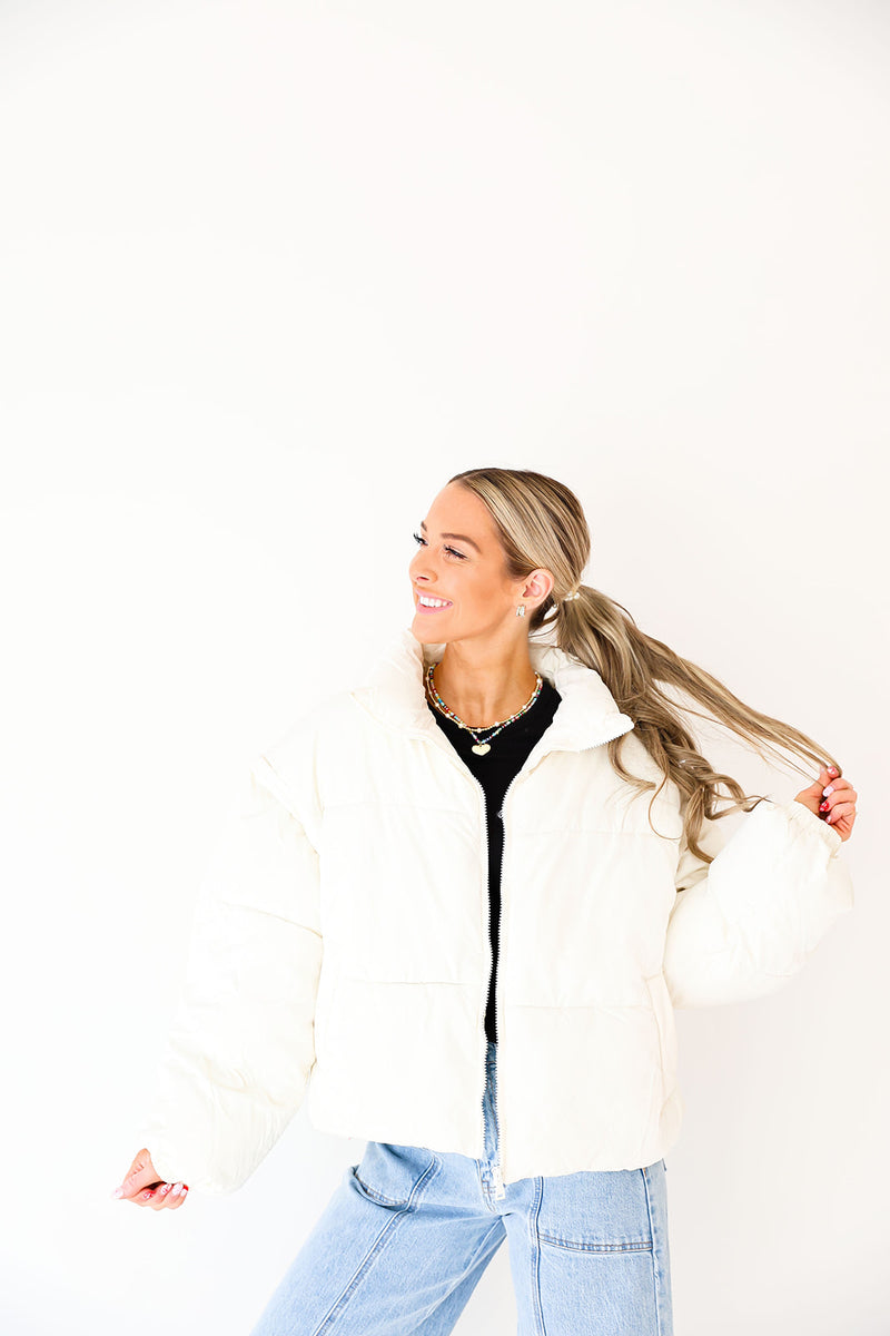 Zip Me Up Puffer Coat/Vest-White