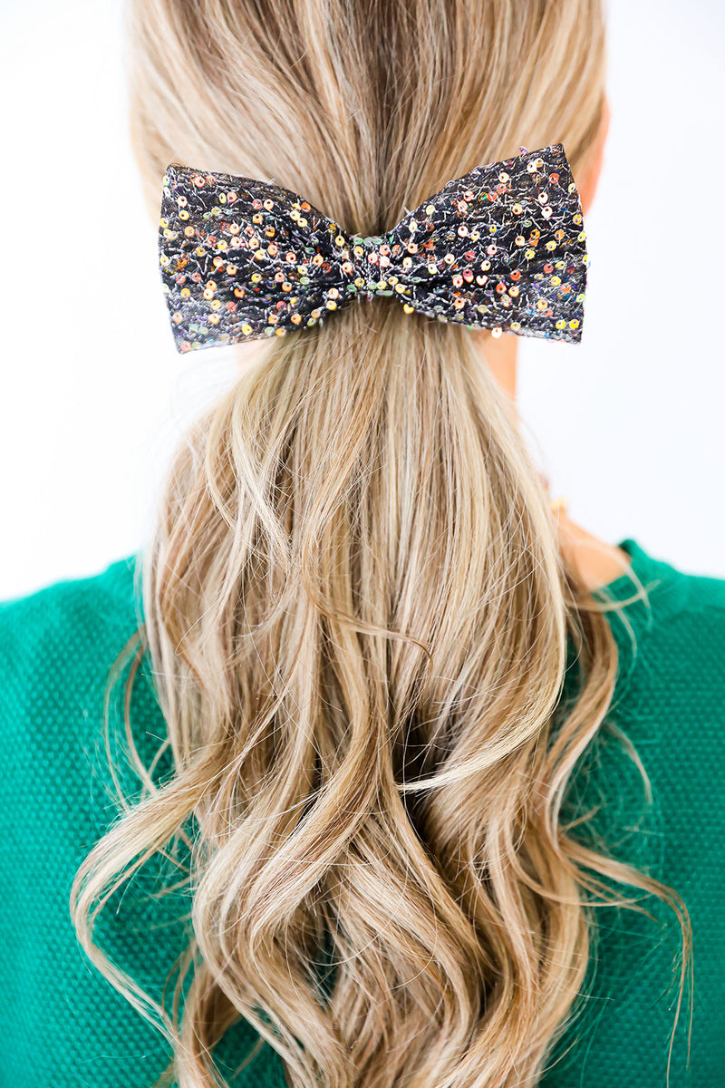 Shimmer Bow Hair Scrunchie-Black