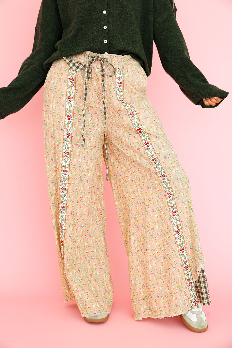 Patchwork Poetry Pants- Sand