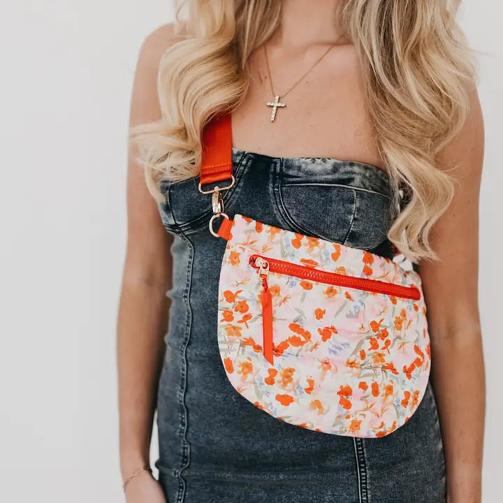 PREORDER: Jolie Puffer Belt Bag-Watercolor Orange Floral