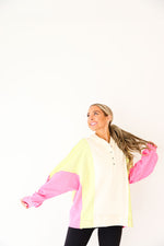 Easygoing Color Block Hooded Pullover-Cream/Pink