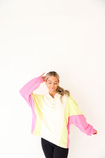 Easygoing Color Block Hooded Pullover-Cream/Pink