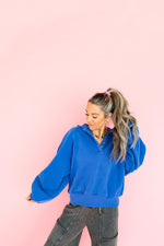 On The Go Snap Button Pullover-Cobalt