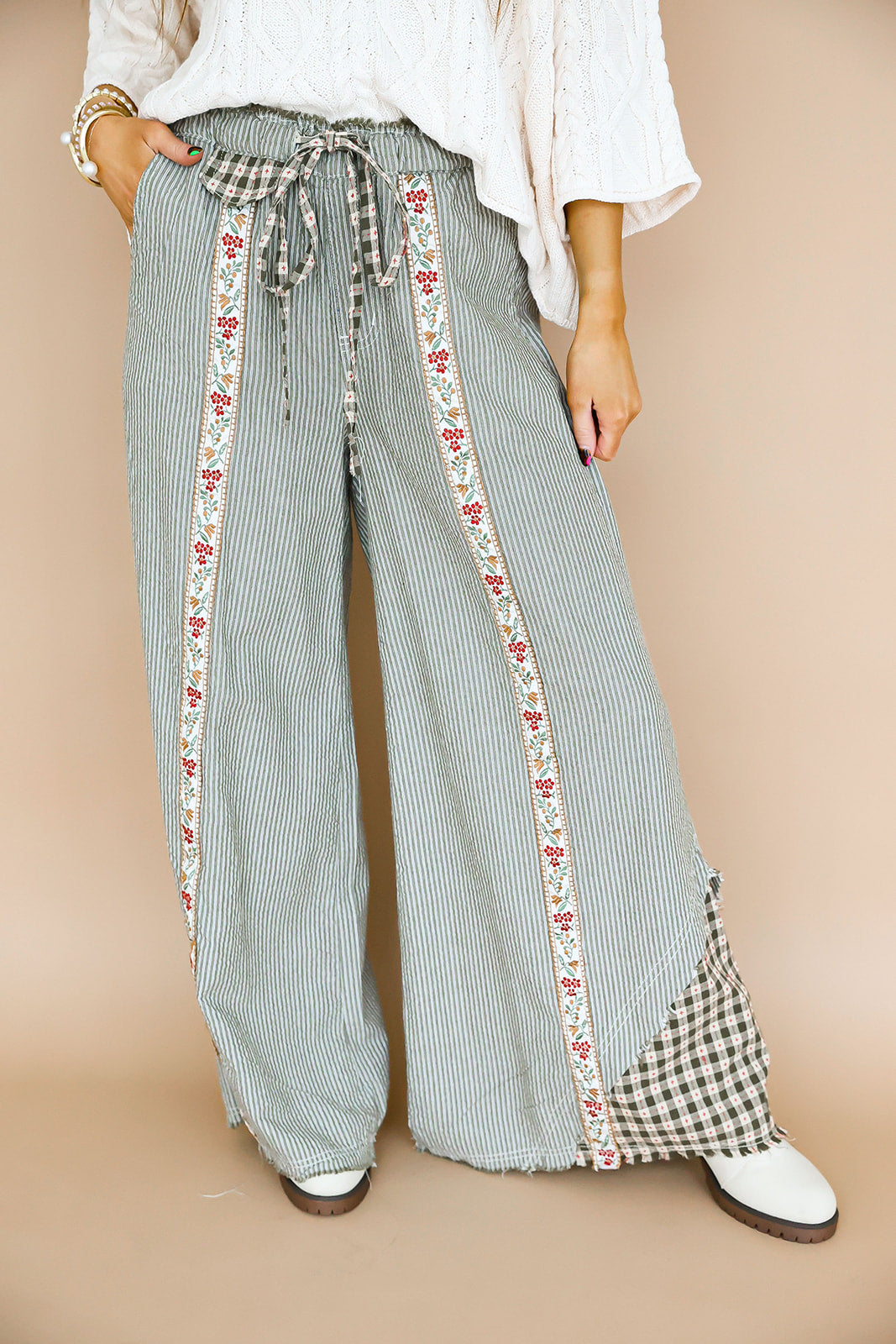 Patchwork Poetry Pants- Olive