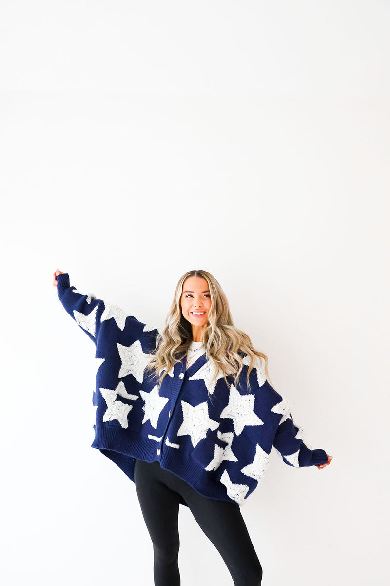 Oversized Star Cardigan-Navy