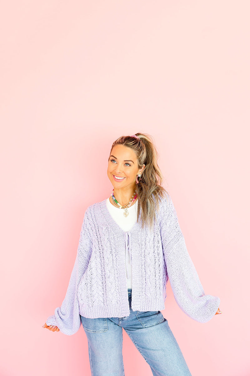 Wrapped In Lavender Front Tie Sweater