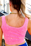 Long Line Ribbed Tank-Neon Coral Pink