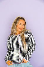 On the Line Cardigan-Midnight/Lavender Combo