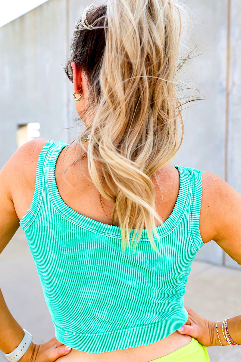 Long Line Ribbed Tank-Green