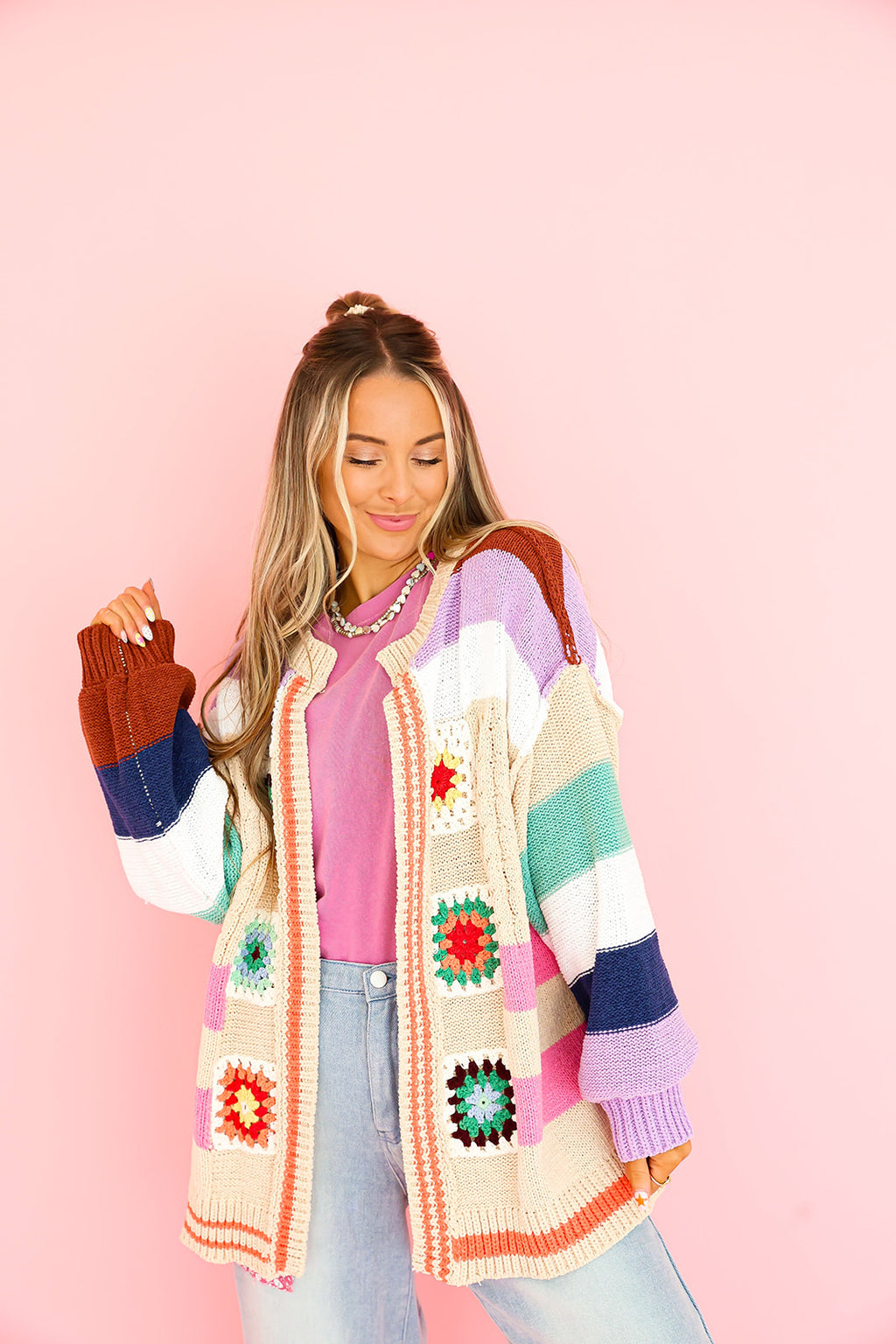 Fun This Fall Cardigan- Almond Multi